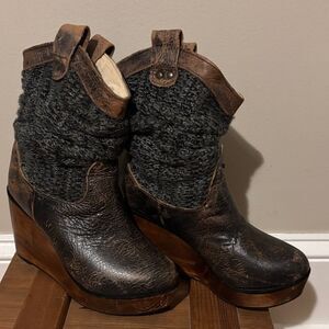 Bed Stu Womens Bruges Boot Bootie Size 7.5b Distressed Brown Wedge Boho Western